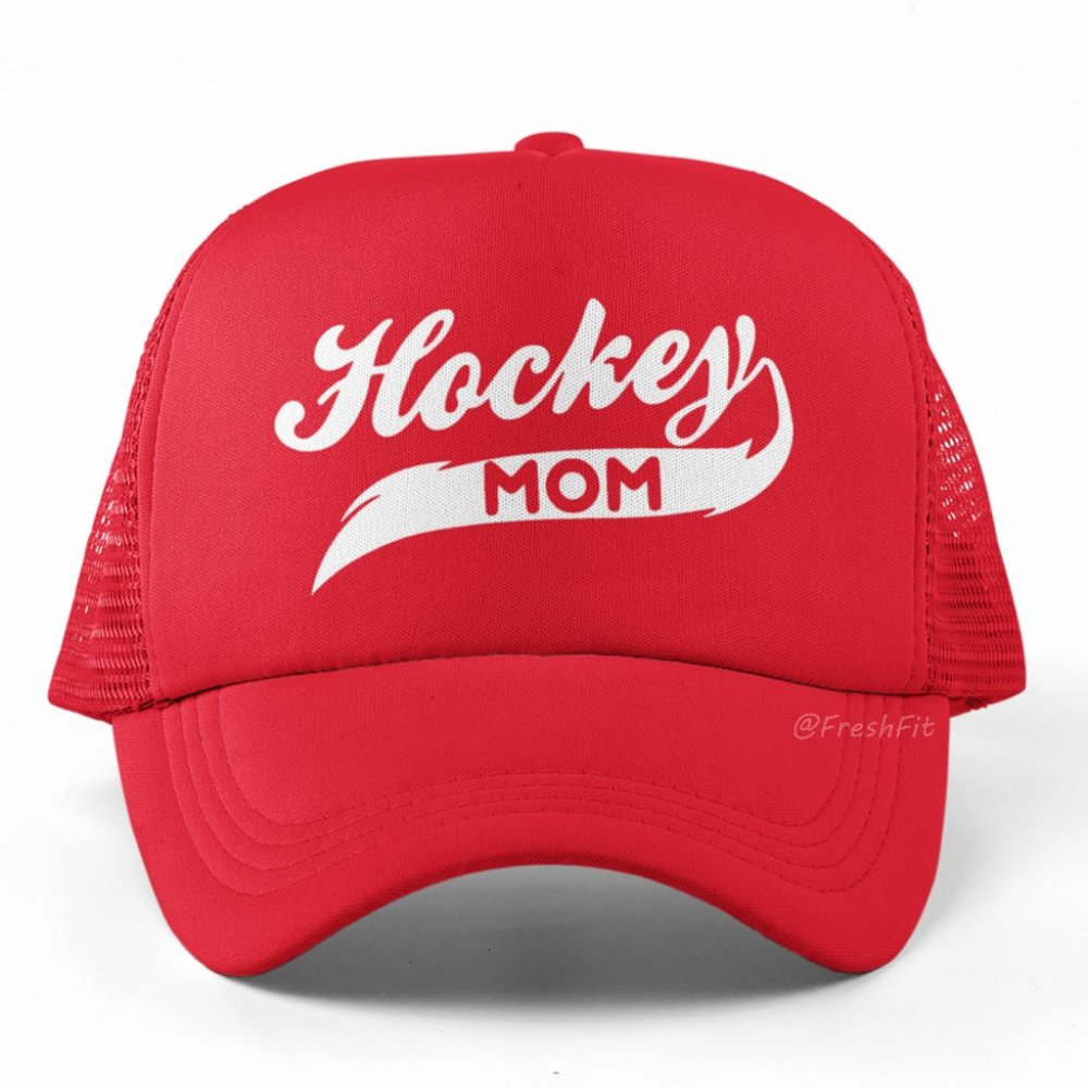 🆕Hockey Mom Red Foam Trucker Hat Mesh Snapback Cap